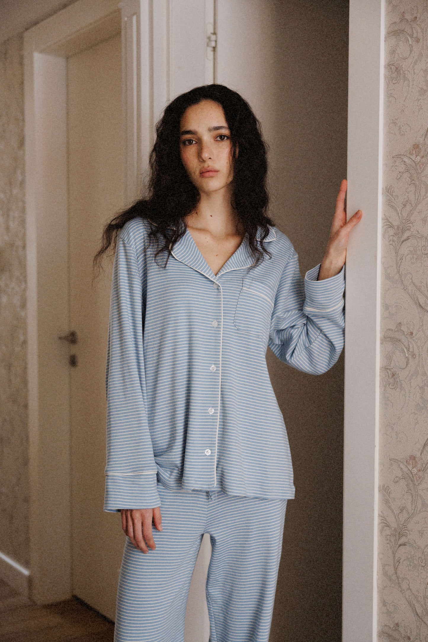 BABY BLUE STRIPE PAJAMA SHIRT