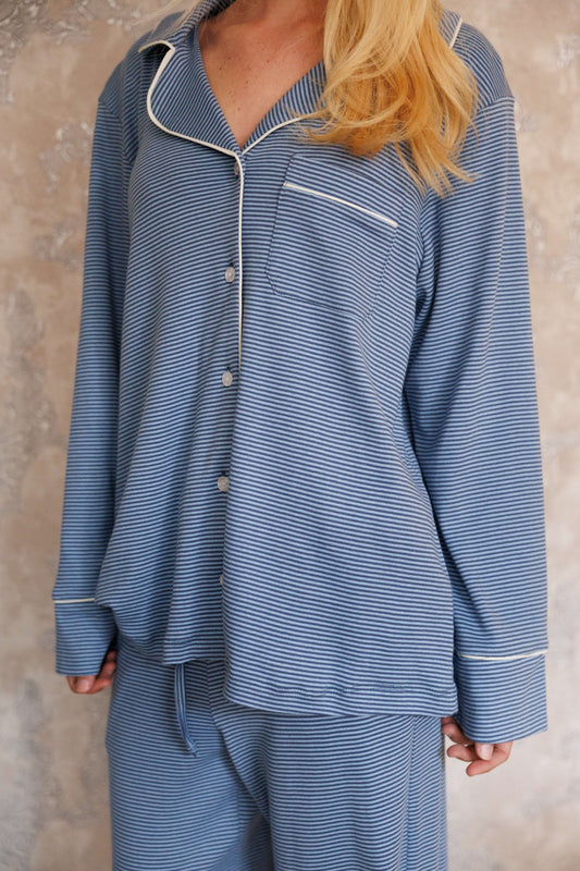 NAVY STRIPE PAJAMA SHIRT